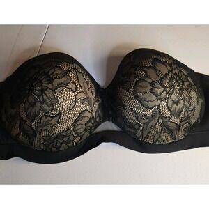Lane Bryant Cacique Bra 46 DDD‎ Comfort Bliss Strapless Black Floral Lace
